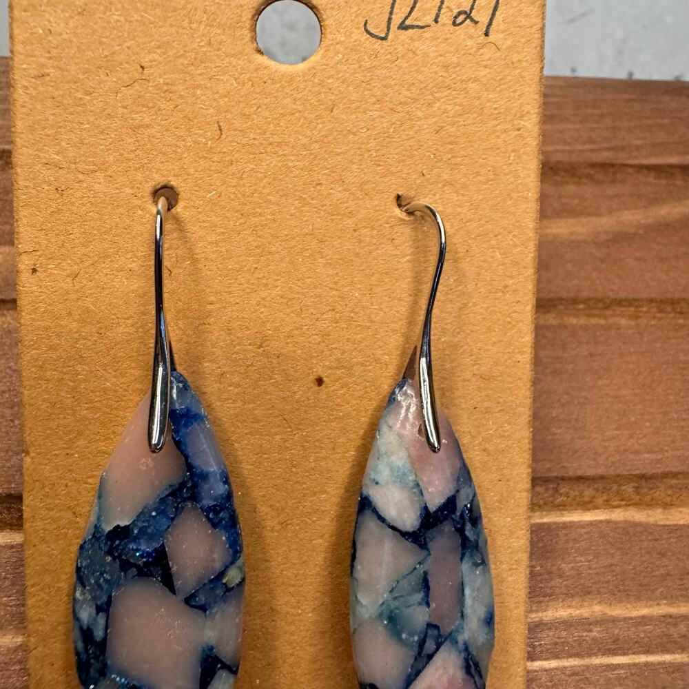 Stone Tear Drop Blue Earrings Agate Earrings Dangle Boho Earrings Fast Ship NEW